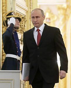 MOSCOW, RUSSIA - DECEMBER 1, 2016: Russia's President Vladimir Putin (R) ahead of his annual address to the Russian Federal Assembly at the Moscow Kremlin. Mikhail Metzel/TASS Ðîññèÿ. Ìîñêâà. 1 äåêàáðÿ 2016. Ïðåçèäåíò ÐÔ Âëàäèìèð Ïóòèí (ñïðàâà) ïåðåä íà÷àëîì âûñòóïëåíèÿ ñ åæåãîäíûì ïîñëàíèåì ê Ôåäåðàëüíîìó Ñîáðàíèþ ÐÔ â Êðåìëå. Ìèõàèë Ìåòöåëü/ÒÀÑÑ