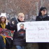 Участники акции против проведения "Российско-грузинской школы журналистики" у здания гостиницы "Амбассадор" в Тбилиси. 4 февраля 2013 г. Фото Эдиты Бадасян для "Кавказского узла"