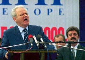 BER02 - 20000920 - BERANE, YUGOSLAVIA : Yugoslav President Slobodan Milosevic during an election speech to about 15,000 people in the city of Berane, a Serb stronghold, in Montenegro, Yugoslavia on Wednesday 20 September 2000. Milosevic, who will face a challenge to his power in Yugoslav elections on Sunday 24 September, called on the people of Montenegro to "think hard" before choosing whether to remain within the Yugoslav federation or separate from it. EPA PHOTO EPA/MILOS BICANSKI/BW