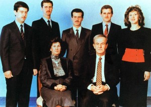 (FILES) Undated picture showing Syrian President Hafez al-Assad and his wife Anisseh posing for a family picture with his children (L to R) Maher, Bashar, Bassel, Majd and Bushra. Assad died 10 June 2000, aged 69.
