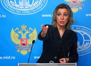 MOSCOW, RUSSIA. MARCH 11, 2016. Russian Foreign Ministry spokesperson Maria Zakharova gives a press briefing on the current issues of Russia's foreign policy. Sergei Fadeichev/TASS Ðîññèÿ. Ìîñêâà. 11 ìàðòà 2016. Îôèöèàëüíûé ïðåäñòàâèòåëü ÌÈÄ Ðîññèè Ìàðèÿ Çàõàðîâà âî âðåìÿ áðèôèíãà ïî îñíîâíûì íàïðàâëåíèÿì âíåøíåé ïîëèòèêè. Ñåðãåé Ôàäåè÷åâ/ÒÀÑÑ